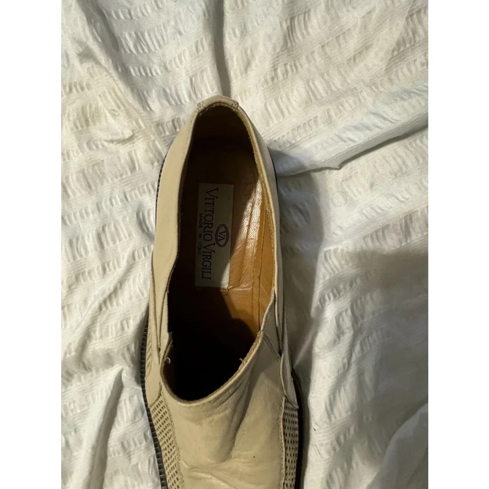 Vittorio Virgili Shoes Made in Italy Square Toe Loafers Off White Sz 11